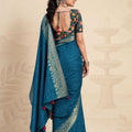 Royal Teal Blue Chiffon Woven Designer Saree with Zari Border for Women