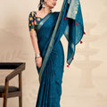 Royal Teal Blue Chiffon Woven Designer Saree with Zari Border for Women