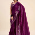 Lovely Wine Purple Chiffon Woven Designer Saree Zari Border for Women