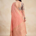 Stylish Peach Chiffon Woven Designer Saree with Zari Border for Women