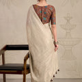 Vibrant Cream Chiffon Woven Designer Saree Zari Border for Women