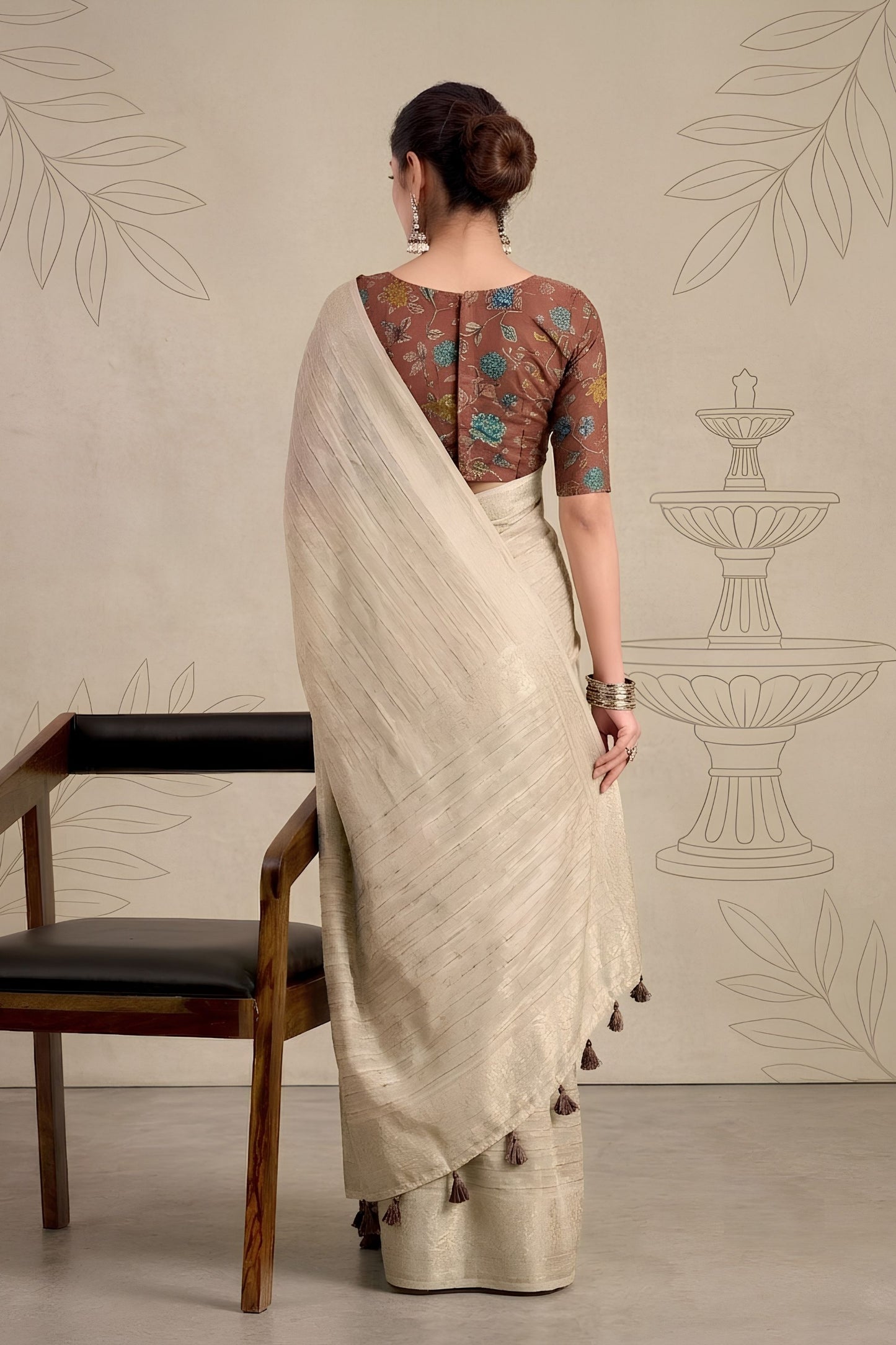Vibrant Cream Chiffon Woven Designer Saree Zari Border for Women