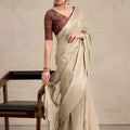 Vibrant Cream Chiffon Woven Designer Saree Zari Border for Women