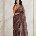 Elegant Chocolate Brown Georgette Designer Printed Saree for Women