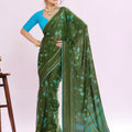 Graceful Olive Green Georgette Designer Printed Saree for Women