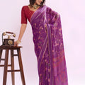 Stylish Purple Georgette Designer Printed Saree Zari Border for Women