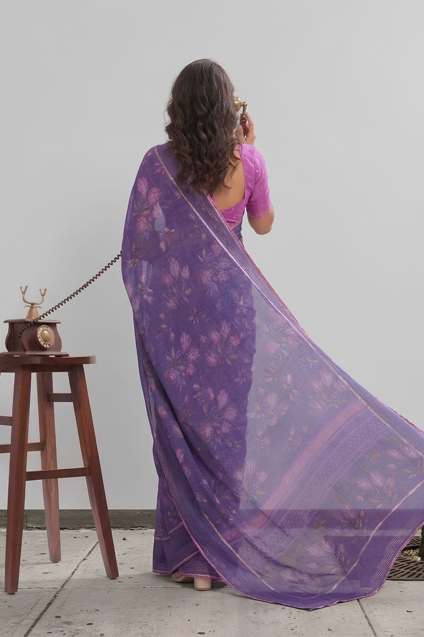 Grateful Purple Georgette Designer Printed Saree Zari Border for Women