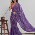 Grateful Purple Georgette Designer Printed Saree Zari Border for Women