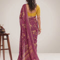 Vibrant  Wine Georgette Designer Printed Saree Zari Border for Women