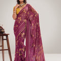 Vibrant  Wine Georgette Designer Printed Saree Zari Border for Women