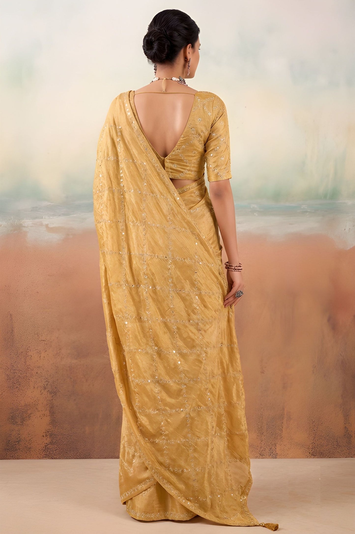 Premium Mustard Yellow Chiffon Saree Embroidery Work for Women
