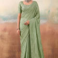 Grateful Sea Green Chiffon Saree Embroidery Work for Women