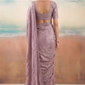 Stylish Mauve Purple Chiffon Saree Embroidery Work for Women