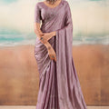 Stylish Mauve Purple Chiffon Saree Embroidery Work for Women