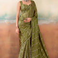 Graceful Olive Green Chiffon Saree Embroidery Work for Women