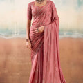 Beautiful Rose Pink Chiffon Designer Saree with Embroidery Work for Women