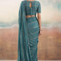 Royal Teal Blue Chiffon Saree Embroidery Work for Women