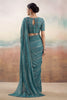 Royal Teal Blue Chiffon Saree Embroidery Work for Women