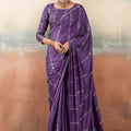 Lovely Purple Chiffon Saree Embroidery Work for Women