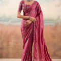 Stunning Rani Pink Chiffon Saree Embroidery Work for Women