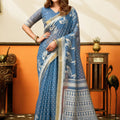 Stylish Blue Cotton Woven Jacquard Designer Saree for Women