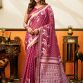 Lovely Magenta Pink Cotton Woven Jacquard Designer Saree for Women