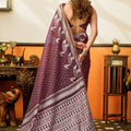 Stylish Wine Cotton Woven Jacquard Designer Saree for Women