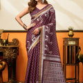 Stylish Wine Cotton Woven Jacquard Designer Saree for Women