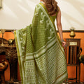 Graceful Olive Green Cotton Woven Jacquard Designer Saree for Women