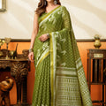 Graceful Olive Green Cotton Woven Jacquard Designer Saree for Women