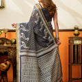 Premium Charcoal Grey Cotton Woven Jacquard Designer Saree for Women