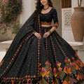 Elegant Black Cotton Rayon Designer Printed Lehenga Choli with Dupatta for Women