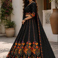 Elegant Black Cotton Rayon Designer Printed Lehenga Choli with Dupatta for Women