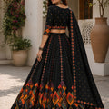 Elegant Black Cotton Rayon Designer Printed Lehenga Choli with Dupatta for Women