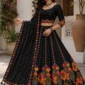 Elegant Black Cotton Rayon Designer Printed Lehenga Choli with Dupatta for Women