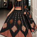 Stylish Black Cotton Rayon Designer Printed Lehenga Choli with Dupatta for Women