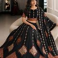 Stylish Black Cotton Rayon Designer Printed Lehenga Choli with Dupatta for Women