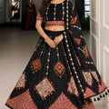Stylish Black Cotton Rayon Designer Printed Lehenga Choli with Dupatta for Women