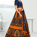 Royal Blue and Orange Designer Printed Lehenga Choli with Dupatta for Women
