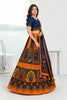 Royal Blue and Orange Designer Printed Lehenga Choli with Dupatta for Women