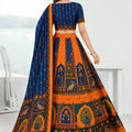 Royal Blue and Orange Designer Printed Lehenga Choli with Dupatta for Women