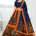 Royal Blue and Orange Designer Printed Lehenga Choli with Dupatta for Women