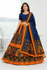 Royal Blue and Orange Designer Printed Lehenga Choli with Dupatta for Women