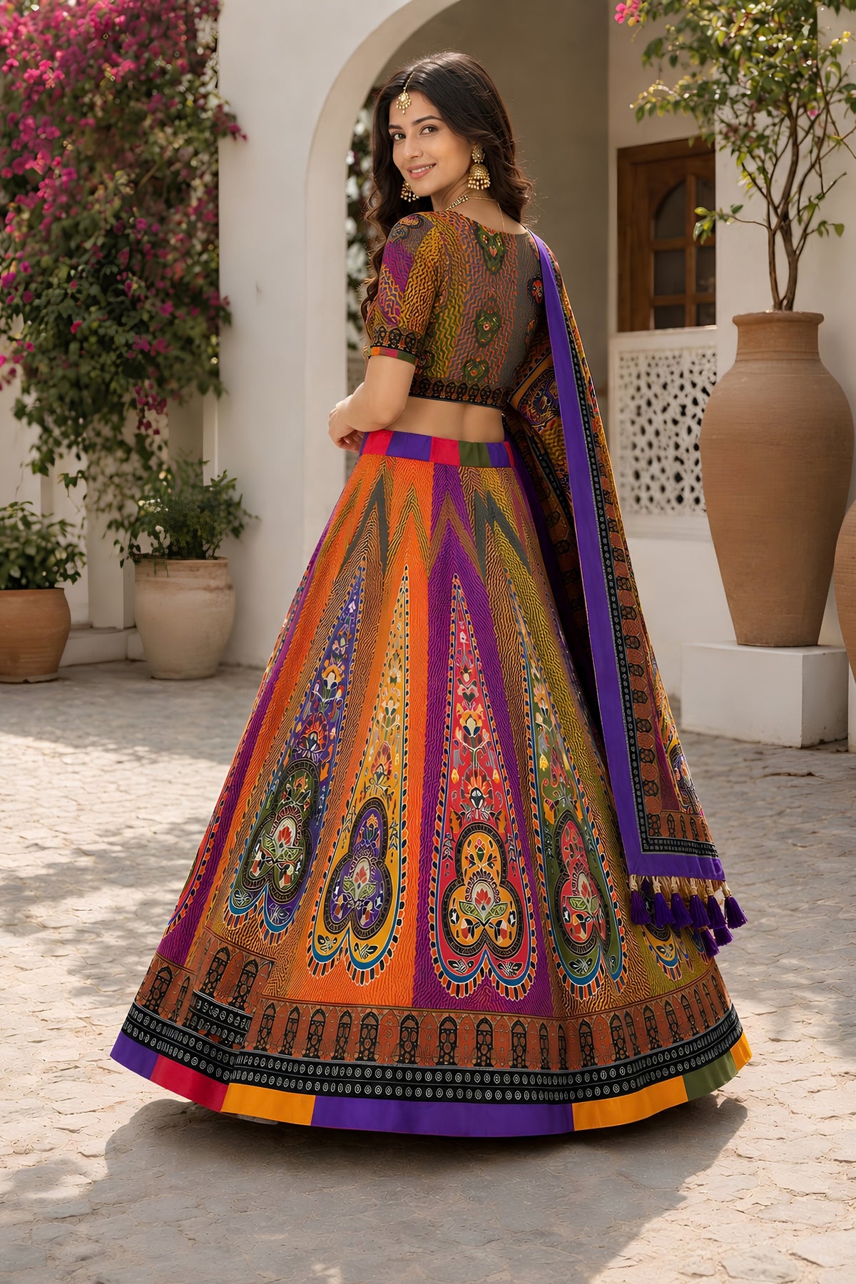 Traditional Multicolor Cotton Rayon Designer Printed Lehenga Choli with Dupatta for Women
