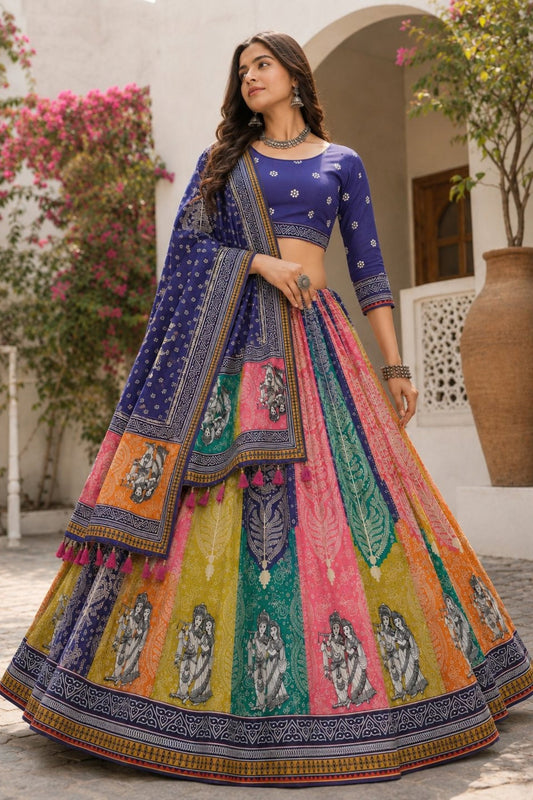 Superb Multicolor Cotton Rayon Designer Printed Lehenga Choli with Dupatta for Women