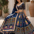 Glorious Navy Blue Cotton Rayon Designer Printed Lehenga Choli with Dupatta for Women