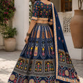 Glorious Navy Blue Cotton Rayon Designer Printed Lehenga Choli with Dupatta for Women