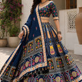 Glorious Navy Blue Cotton Rayon Designer Printed Lehenga Choli with Dupatta for Women