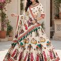 Charming Cream Cotton Rayon Designer Printed Lehenga Choli with Dupatta for Women