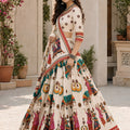 Charming Cream Cotton Rayon Designer Printed Lehenga Choli with Dupatta for Women